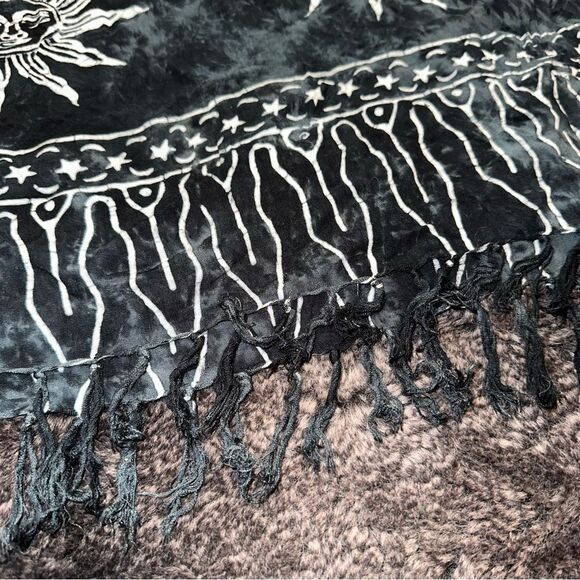 Y2K KOKO KNOT Black White Sun Print 100% Rayon Tie Dye Sarong OS Coastal Boho - Picture 4 of 7